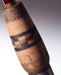 3-color cork checkerboard inlay on fore-grip of a spinning rod